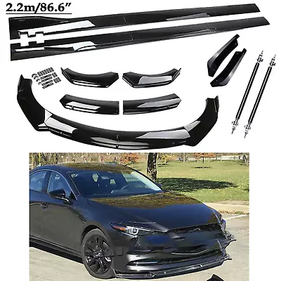 Front Bumper Lip Spoiler Kit +86.6  Car Side Skirt Glossy For Mazda Speed 3 6 • $99.99