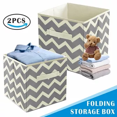 2XFoldable Storage Boxes With Lid Collapsible Home Clothes Organizer Fabric Cube • £8.99