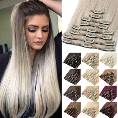 £53.14 • Buy Indian Sale Clip In Remy Human Hair 100% Real Hair Extensions 8PCS Blonde White