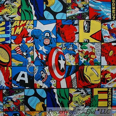 $0.95 • Buy BonEful Fabric Cotton Quilt Block Super Hero Captain America Avengers Kid SCRAP