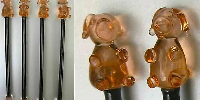 70s Vintage 4 Pcs Pig Hog Oink Glass Swizzle Sticks Cocktail Drink Stirrers Stix • $22.25