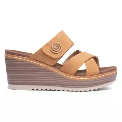 Heavenly Feet Womens Sandals Tan Ladies Easy Fasten Wedged Sawyer SIZE • £39.99