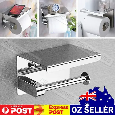 304 Stainless Steel Toilet Roll Holder Paper With Shelf Bathroom Wall Mount VIC • $16.96