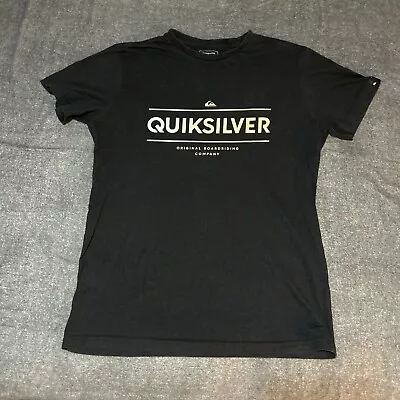 Quiksilver T Shirt Black Short Sleeve Gold Graphic Tee Size S Regular Fit Adult • $15.50