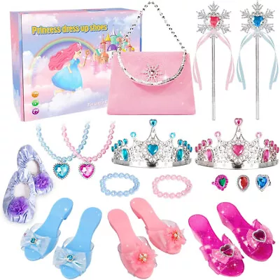 Girls Princess Dress Up Shoes Gift Box With Bag Tiara's & Accessories Age 3+ • £16