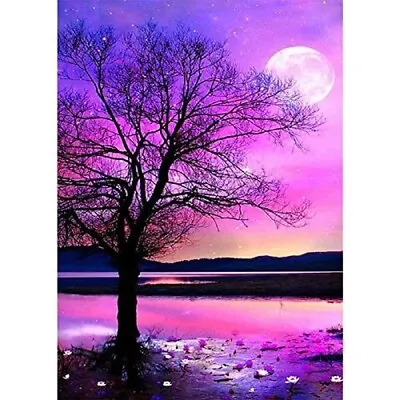 £6.45 • Buy 5D Diamond Painting Cross Stitch Purple Moon Tree  Crystal Art (Large 30x40cm).