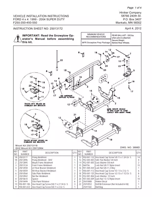 Hiniker Plow Mount - 25012864 99-04 Ford 4x4 Super Duty F250/F350/F450/F550 QH2 • $875