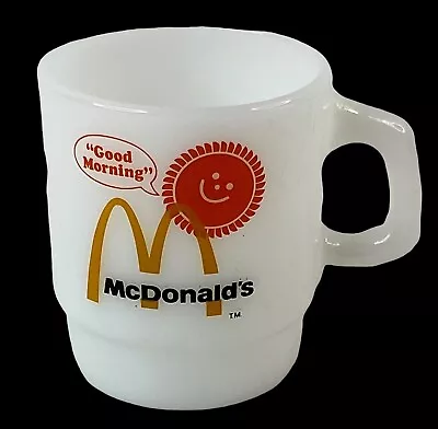 Vintage McDonalds Fire King Milk Glass Coffee Mug Good Morning Anchor Hocking • $19.45