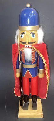 Vintage Nutcracker With Rifle 15” Red Cape Blue Helmet Wood Base • $14.99