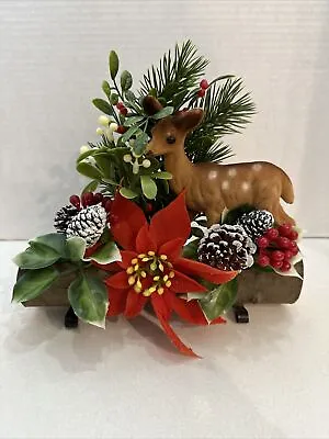 VTG Plastic Blow Mold Christmas Table Centerpieces Reindeer/Greens On Log • $39.99