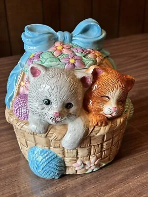 Cookie Jar Cats In A Basket  With Yarn • $25