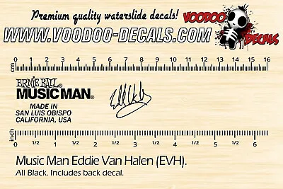 Music Man Eddie Van Halen (EVH) ALL BLACK Headstock Waterslide Decals • $11.90