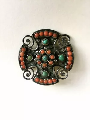 Vintage MATL Mexican Sterling Silver Turquoise Coral PIN Taxco Matilde Poulat • $225