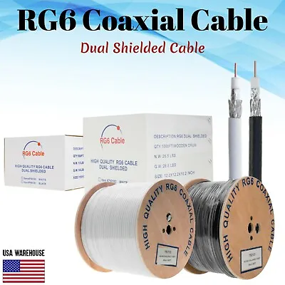 RG6 Coaxial Cable Dual Shield Direct Burial Bulk 18AWG Coax Wire Satellite • $54.95