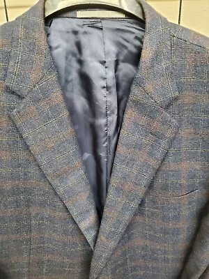 Hickey Freeman Madison 100% Cashmere Soft Blue Plaid Blazer Jacket Size 48 L • $425