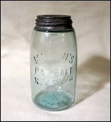 Vintage Aqua Blue Glass One Quart Mason's Jar Maltese Cross Pat'd 1858 #RA572 • $29.99