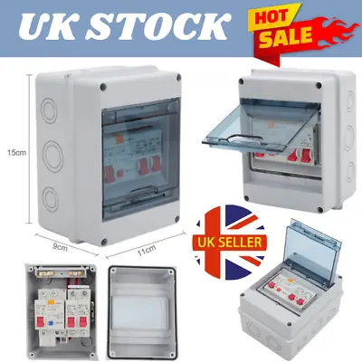 2 Way Caravan Garage Consumer Unit Enclosure Fuse Box 2MCB 40A 30mA RCD UK STOCK • £15.98