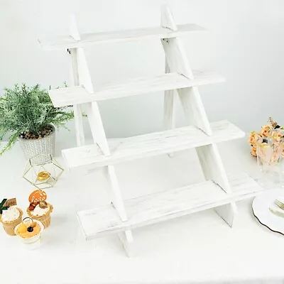 21 In Whitewashed 4 Tier Wooden CUPCAKE HOLDER Ladder Display Stand Party Events • $36.41