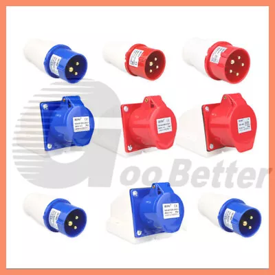 £6.59 • Buy Industrial Plug And Sockets IP44 Camping Caravan Lead Blue Red 250V 16A 32A 63A