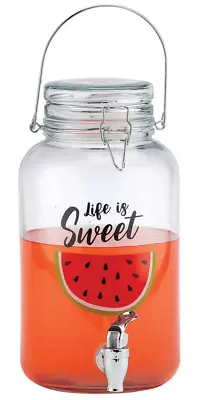 Sun Tea Glass Beverage Dispenser 1 Gallon Watermelon Jar With Spout Handle • $22.49