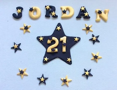Edible Sugar Icing Personalised Black Gold Star Plaque Cake Topper Decoration • £9.15