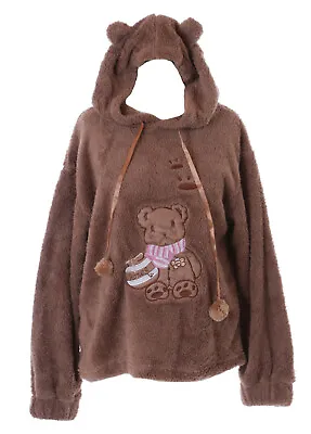 £24.94 • Buy TS-293 Braun Fleece Teddy Bear Hood With Ears Sweatshirt Pullover Pastel Goth