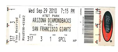 San Francisco Giants Vs Arizona Diamondbacks 9/29/ 2010 Ticket Stub Buster Posey • $0.99
