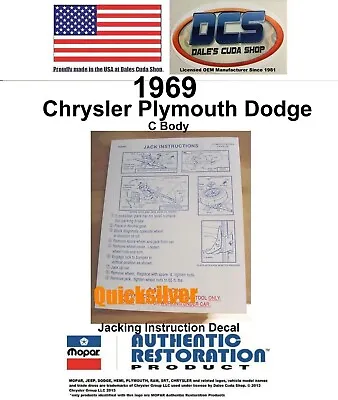 1969 Chrysler Plymouth Dodge Jacking Instruction Trunk Lid Decal 2856484 • $6.95