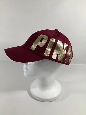 Victoria's Secret Pink Burgundy Gold Logo Baseball Hat Cap Snapback Adjustable • $15