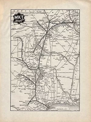 1924 Antique MKT Railroad Map Missouri Kansas Texas Lines Railroad Map 1274 • $27.50