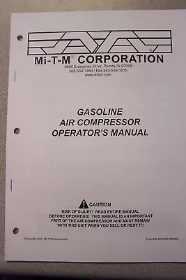 Mi-T-M OPERATOR'S MANUAL FOR GASOLINE AIR COMPRESSOR • $5