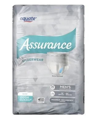 Assurance Men's XL Disposable Underwear With Odor Guard Adult Diapers 36 Pack • $24.99