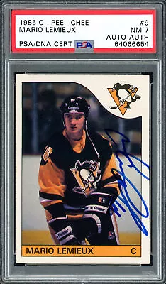 Mario Lemieux Autographed 1985 O-Pee-Chee RC Penguins PSA 7 PSA/DNA 64066654 • $2695