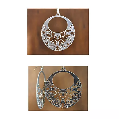 Beautiful Laser Cut Stainless Steel Rosette Necklace Earrings Sterling Silver   • $57