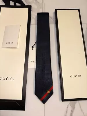 Gucci Men's Bee Web Silk Tie Navy Blue Original Packaging Widest 2.75  • $129.99