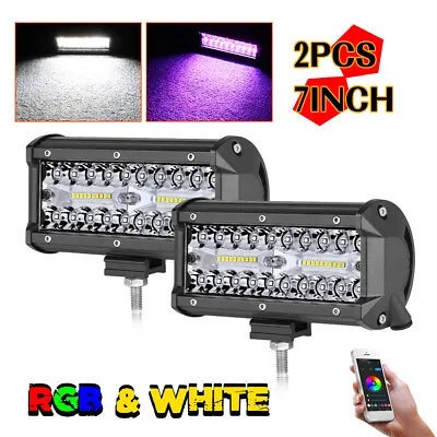 2X 7 Inch RGB LED Work Light Bar Spot Flood Pods Multi-Color Music Bluetooth APP • $57.99