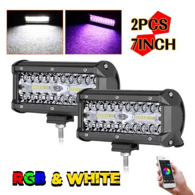2X 7 Inch RGB LED Work Light Bar Spot Flood Pods Multi-Color Music Bluetooth APP • $57.99
