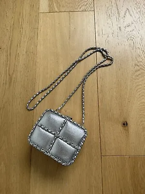 Authentic Chanel Silver Chain Me Box Chain Evening Bag Clutch • $3800