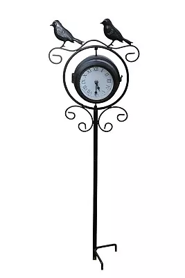 Bird Design Decorative Garden Clock With Thermometer - Outdoor Or Indoor  • £32.99