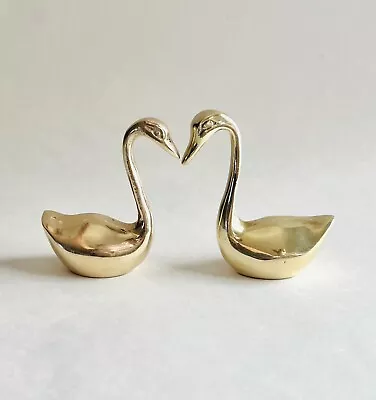 Vintage (2) Russ Berrie & Co 2.5”Swimming SWAN Solid Brass Figurines ~ Polished • $8.95