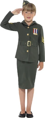 Children's Fancy Dress Girls WW2 Army Girl Costume Complete Outfit Khaki Green • £23.90