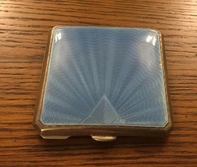 £99.99 • Buy Silver And Blue Guilloche Enamel Compact Hallmarked Chester Walker & Hall 1954