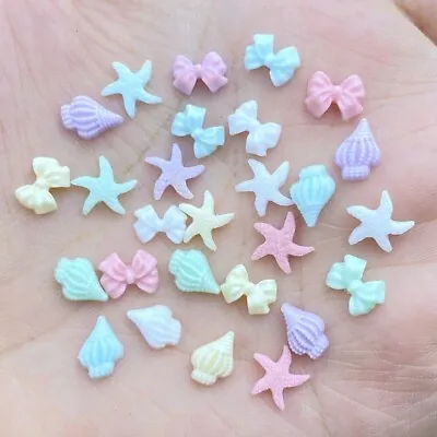 Resin Mini Shells Bows Starfish Pastel Nail Charms Nail Art Decor Seaside Gems • £4.59