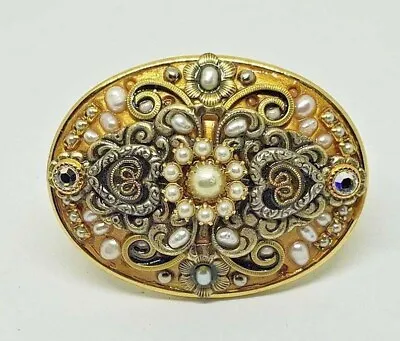 Vintage Michal Golan Victorian Style Pearl And Crystal Brooch & Pendant • $39