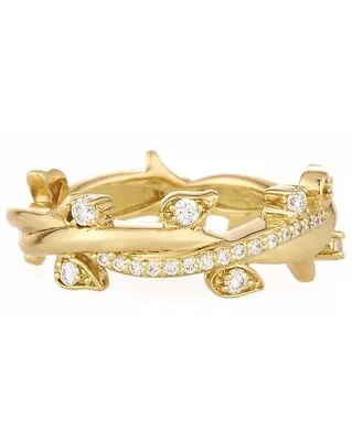 $3400 PP Penny Preville 18K Yellow Gold Diamond Interlocking Leaf Ring Size 7 • $2713.10