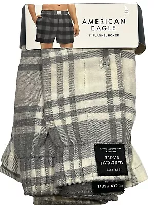 NWT AMERICAN EAGLE Flannel Boxer Sz XS-L Ivory White Gray Plaid #61 • $25