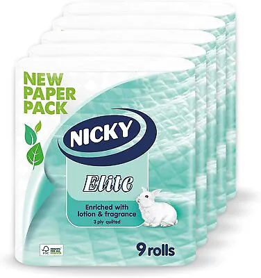 £24.99 • Buy 45 Nicky Elite 3ply Bathroom Luxury Toilet Roll Tissue Paper White Rolls 3 Ply