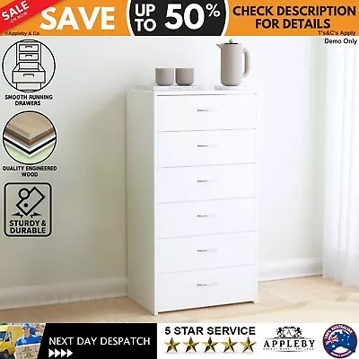 Tallboy Dresser Chest Of 6  Drawers Bedroom Storage Cabinet Tower Table White  • $194.45