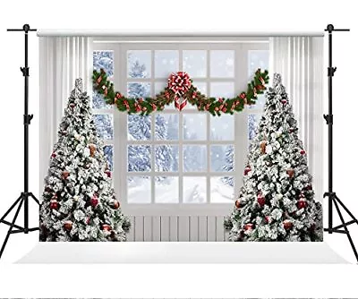 7×5ft Winter Christmas Background White Window And Christmas Tree Background ... • $48.66