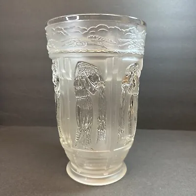 Art Deco Verlys Pouring Water Pressed Glass 9.5” Vase Frosted Clear • $125